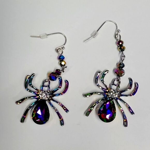 Multi Colored Elegant Beaded Spider Halloween Dangle Earrings - Picture 2 of 5